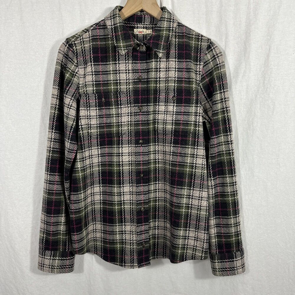 Faherty Legend Sweater Shirt Plaid Outdoor Camping Womens Sz M Granola Hiking